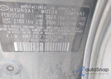 2017 Hyundai Elantra Se from USA, damaged, VIN KMHD74LF7HU115540
